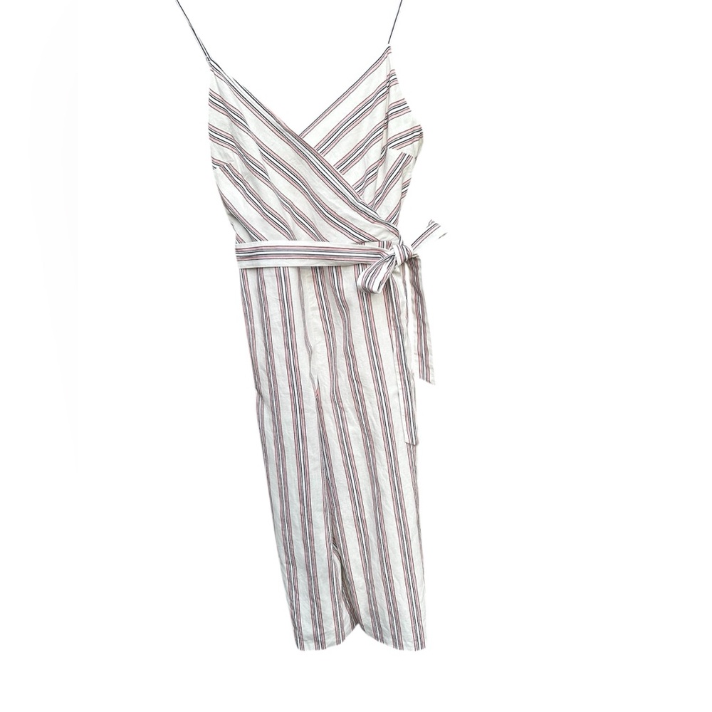Banana Republic Romper Jumpsuit Stripes Wide Leg Lined Bow Belt Linen Sz. 12